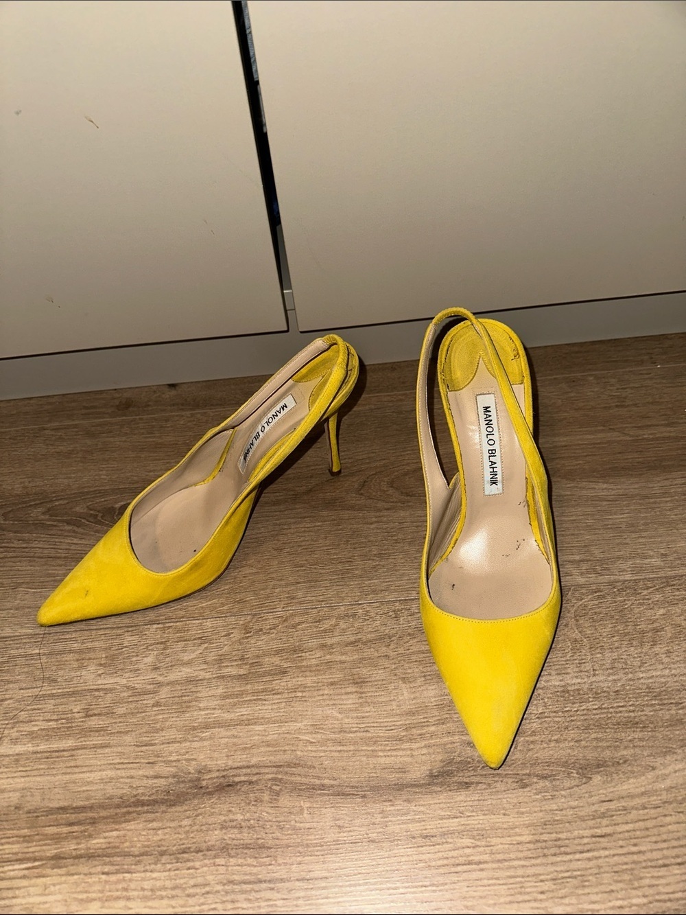 Manolo Blahnik Bright Yellow Pointed-Toe Slingback Heels Size 38.5